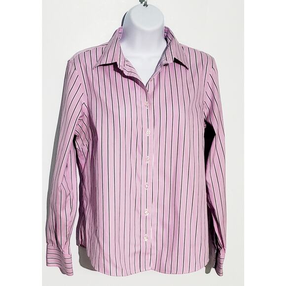 Lands' End Tops - Lands End Women's Pink Striped Long Sleeve Button Up Shirt Size 10P Preppy Work